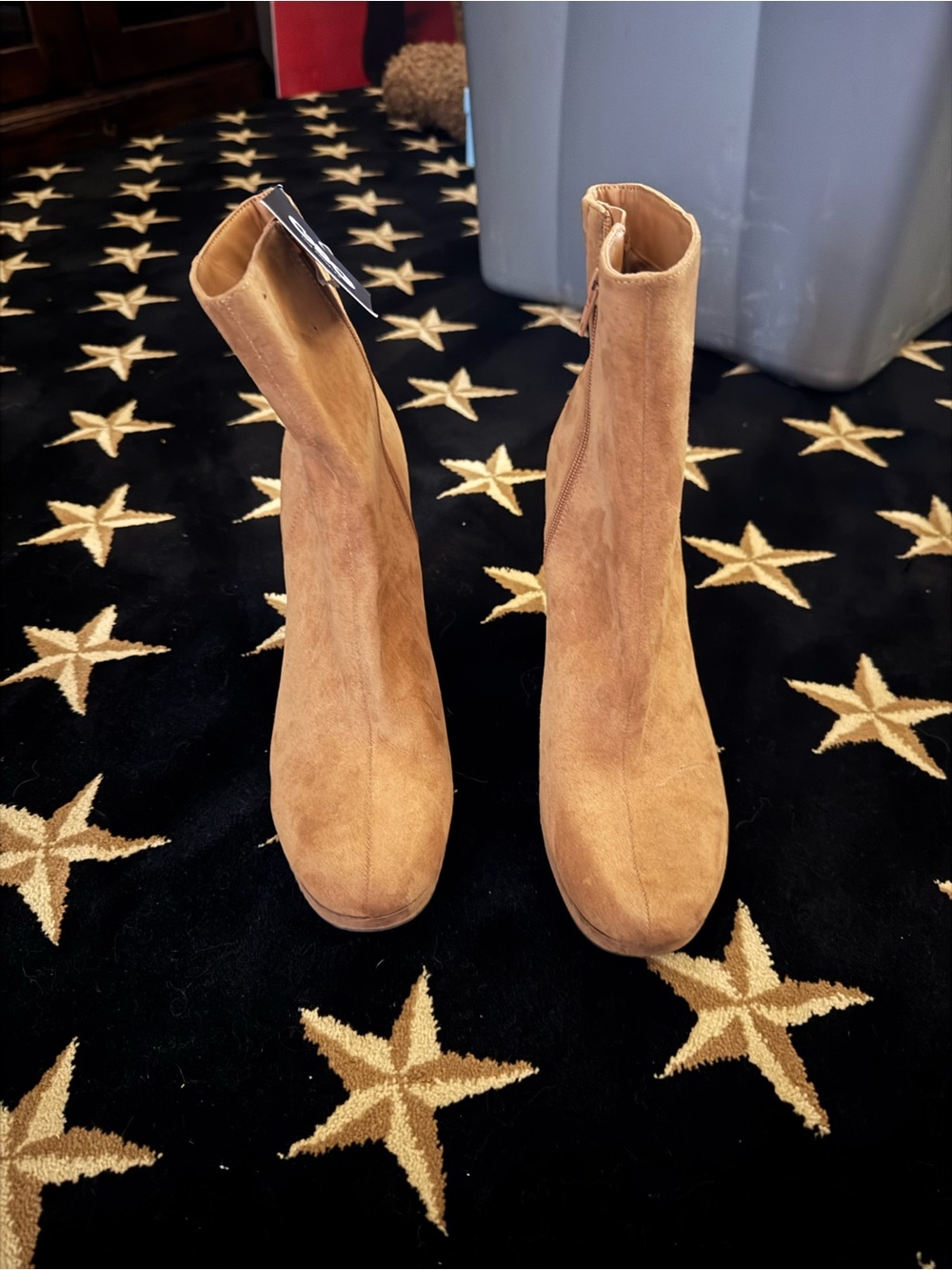 GBG Los Angeles Tan Faux Suede Platform Ankle Booties